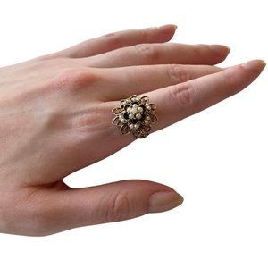 Vintage 1960’s Women's Faux Pearl Floral Adjustable Cocktail Ring